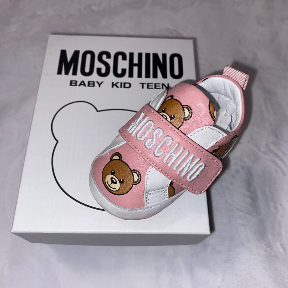 Moschino Baby Teddy Bear-print leather trainers US Size 2